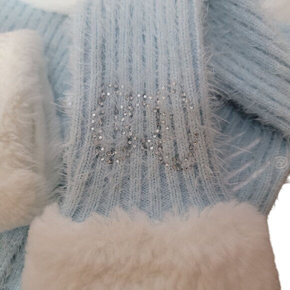 Hello Kitty & Friends X Forever 21 Blue Knit Cardigan W/Faux Fur Collar & Cuff - Picture 7 of 16
